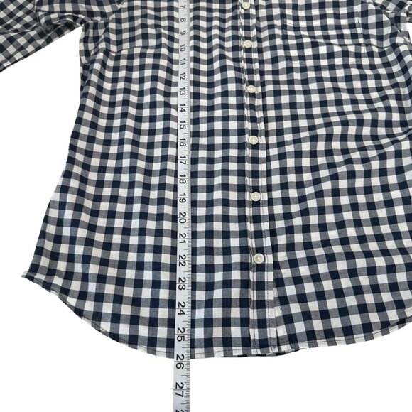 J.Crew Womens Navy & White Gingham Button-Up Shirt SZ MP 100% Cotton Long Sleeve - Picture 7 of 12